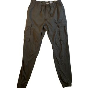 H&M Slim Fit Cargo Jogger Pants Black Womens Size L Drawstring Waist Flaw